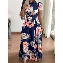 Load image into Gallery viewer, Women Long Maxi Dress Summer Floral Print Bohemian Beach Dress Casual Short Sleeve Bandage Party Dress Plus Size Vestidos