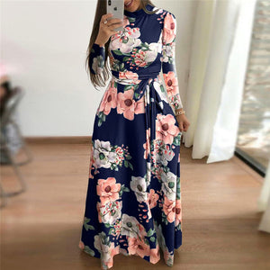 Women Long Maxi Dress Summer Floral Print Bohemian Beach Dress Casual Short Sleeve Bandage Party Dress Plus Size Vestidos