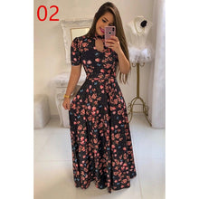 Load image into Gallery viewer, Women Long Maxi Dress Summer Floral Print Bohemian Beach Dress Casual Short Sleeve Bandage Party Dress Plus Size Vestidos