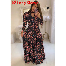 Load image into Gallery viewer, Women Long Maxi Dress Summer Floral Print Bohemian Beach Dress Casual Short Sleeve Bandage Party Dress Plus Size Vestidos