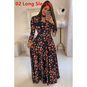 Women Long Maxi Dress Summer Floral Print Bohemian Beach Dress Casual Short Sleeve Bandage Party Dress Plus Size Vestidos