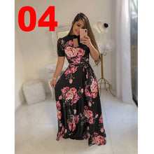 Load image into Gallery viewer, Women Long Maxi Dress Summer Floral Print Bohemian Beach Dress Casual Short Sleeve Bandage Party Dress Plus Size Vestidos