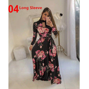 Women Long Maxi Dress Summer Floral Print Bohemian Beach Dress Casual Short Sleeve Bandage Party Dress Plus Size Vestidos