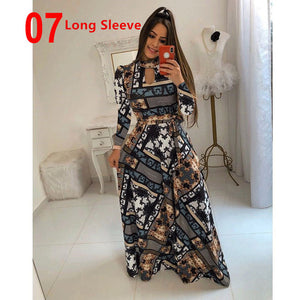 Women Long Maxi Dress Summer Floral Print Bohemian Beach Dress Casual Short Sleeve Bandage Party Dress Plus Size Vestidos