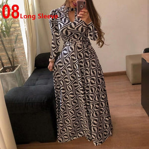 Women Long Maxi Dress Summer Floral Print Bohemian Beach Dress Casual Short Sleeve Bandage Party Dress Plus Size Vestidos