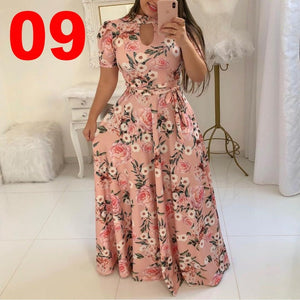 Women Long Maxi Dress Summer Floral Print Bohemian Beach Dress Casual Short Sleeve Bandage Party Dress Plus Size Vestidos