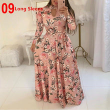 Load image into Gallery viewer, Women Long Maxi Dress Summer Floral Print Bohemian Beach Dress Casual Short Sleeve Bandage Party Dress Plus Size Vestidos