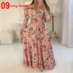 Women Long Maxi Dress Summer Floral Print Bohemian Beach Dress Casual Short Sleeve Bandage Party Dress Plus Size Vestidos