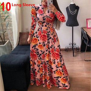 Women Long Maxi Dress Summer Floral Print Bohemian Beach Dress Casual Short Sleeve Bandage Party Dress Plus Size Vestidos