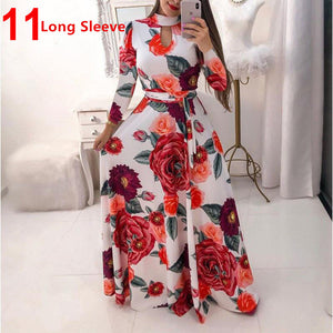 Women Long Maxi Dress Summer Floral Print Bohemian Beach Dress Casual Short Sleeve Bandage Party Dress Plus Size Vestidos