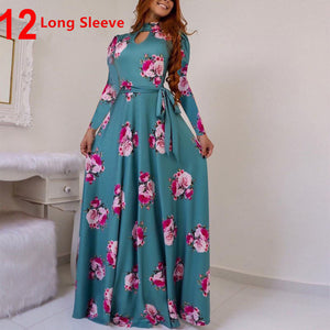 Women Long Maxi Dress Summer Floral Print Bohemian Beach Dress Casual Short Sleeve Bandage Party Dress Plus Size Vestidos