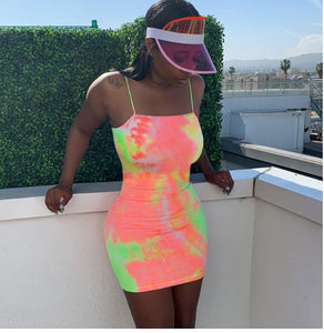 Women's Sexy Mini Dress Printed neon Green Colour Straight Strap OFF Shoulder Sheath Mini Dress Party Nightclub vestido