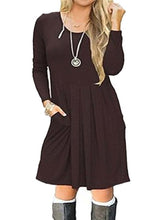 Load image into Gallery viewer, 2019 Autumn Aline Dress Women Winter Dress Casual Red Navy Loose Party Dress Women Round Neck Long Sleeve Dress Ladies New YXBD0