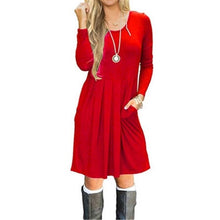 Load image into Gallery viewer, 2019 Autumn Aline Dress Women Winter Dress Casual Red Navy Loose Party Dress Women Round Neck Long Sleeve Dress Ladies New YXBD0