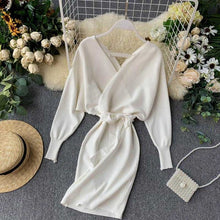 Load image into Gallery viewer, YuooMuoo Autumn Winter Women Knitted Sweater Dress 2019 New Korean Long Batwing Sleeve V Neck Elegant Dress Ladies Bandage Dress